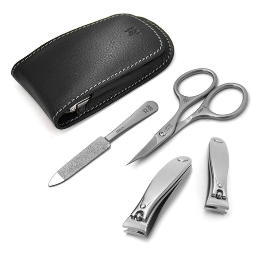 GERMANIKURE 4pc Manicure Set in Leather Case - Handmade in Solingen Germany, FINOX High Carbon Stainless Steel – Professional Travel Size Manicure and Pedicure Kit