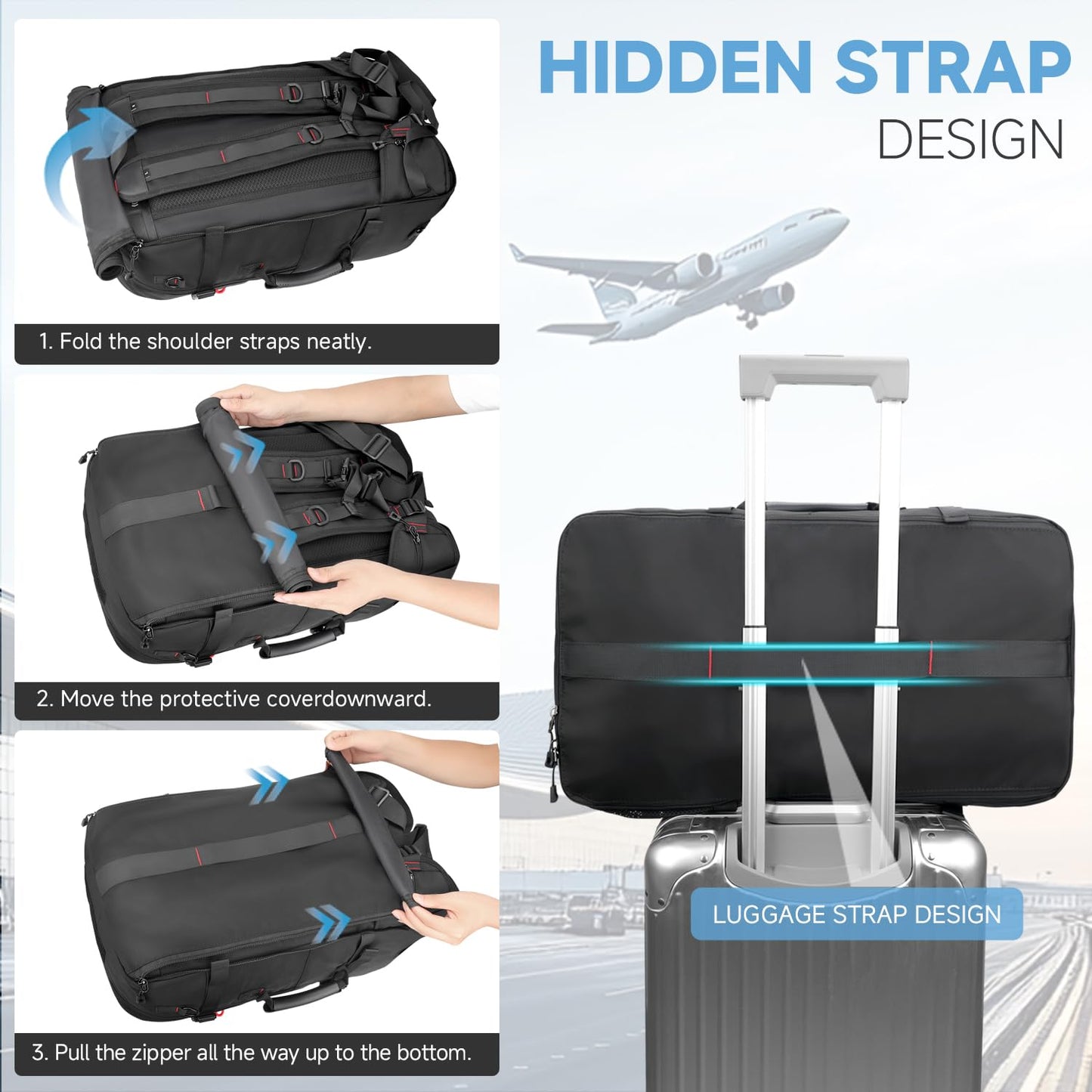 SWICKY Travel Backpack with Vacuum Air Bag, 60L Expandable Large Capacity Vacuum Seal Backpack for 17 Inch Laptop, Water Resistant,One Week Business Travel - Pressing by Hand