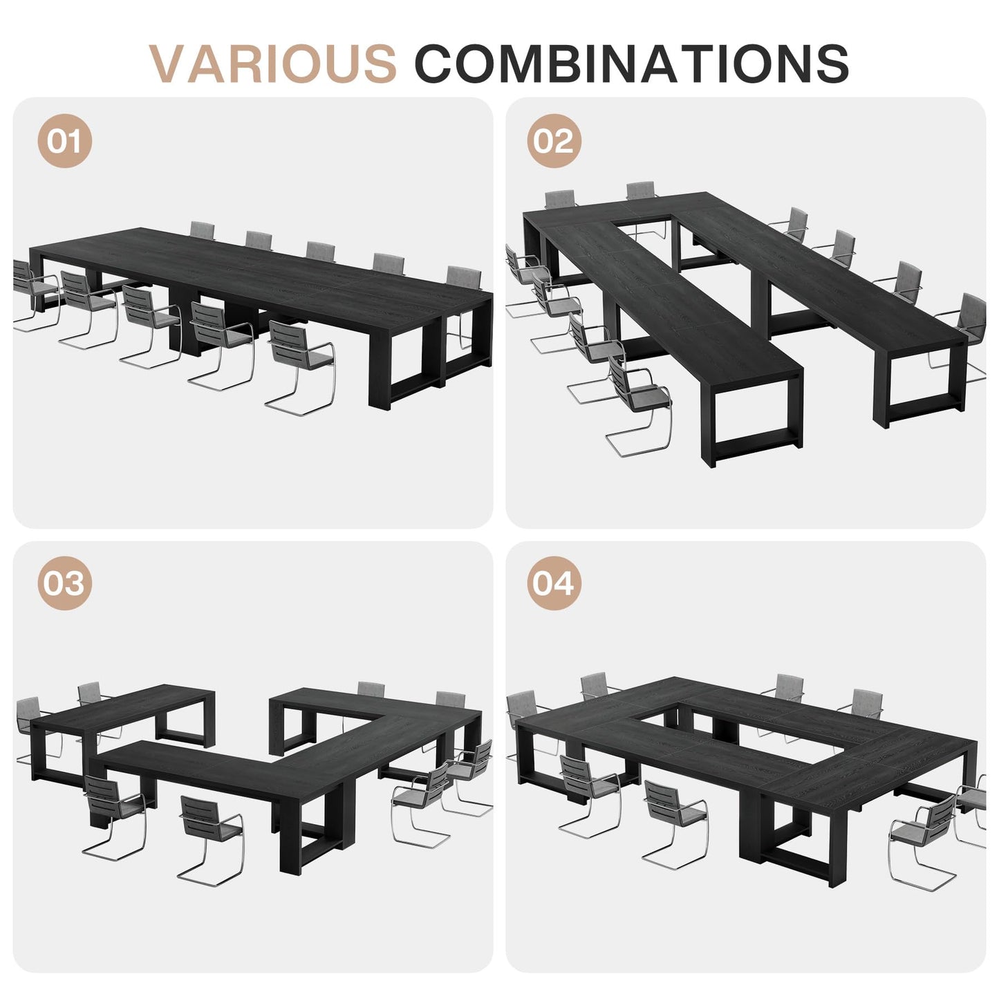 Tribesigns 7 ft Conference Table for 6 to 8 People, Modern Rectangle Meeting Room Desk for Boardroom, Home Office (Black)
