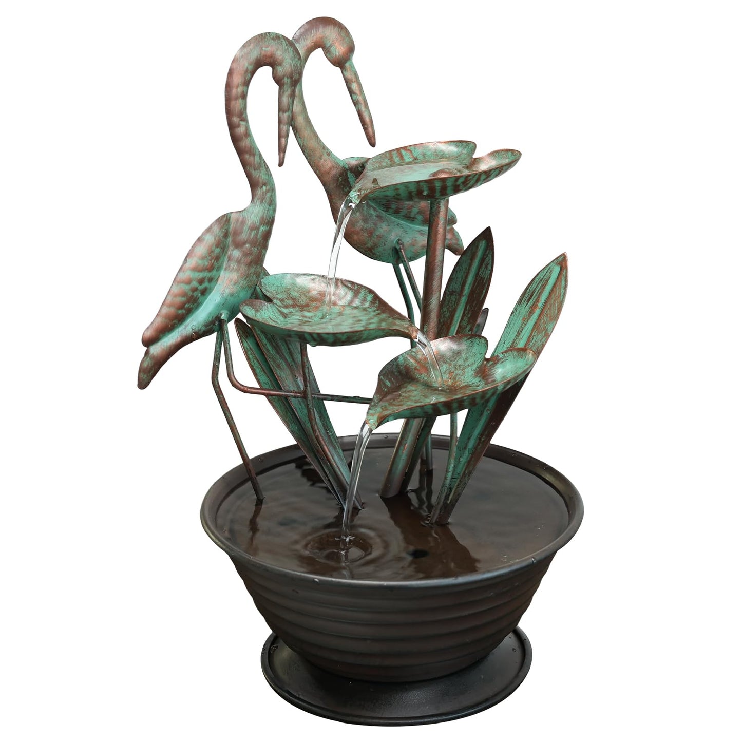 YEAHOME Tabletop Water Fountain with Standing Metal Crane for Home Decor, 3-Tier Lotus Leaf Indoor Zen Waterfall Fountains for Apartment, Living Room, Housewarming Gifts