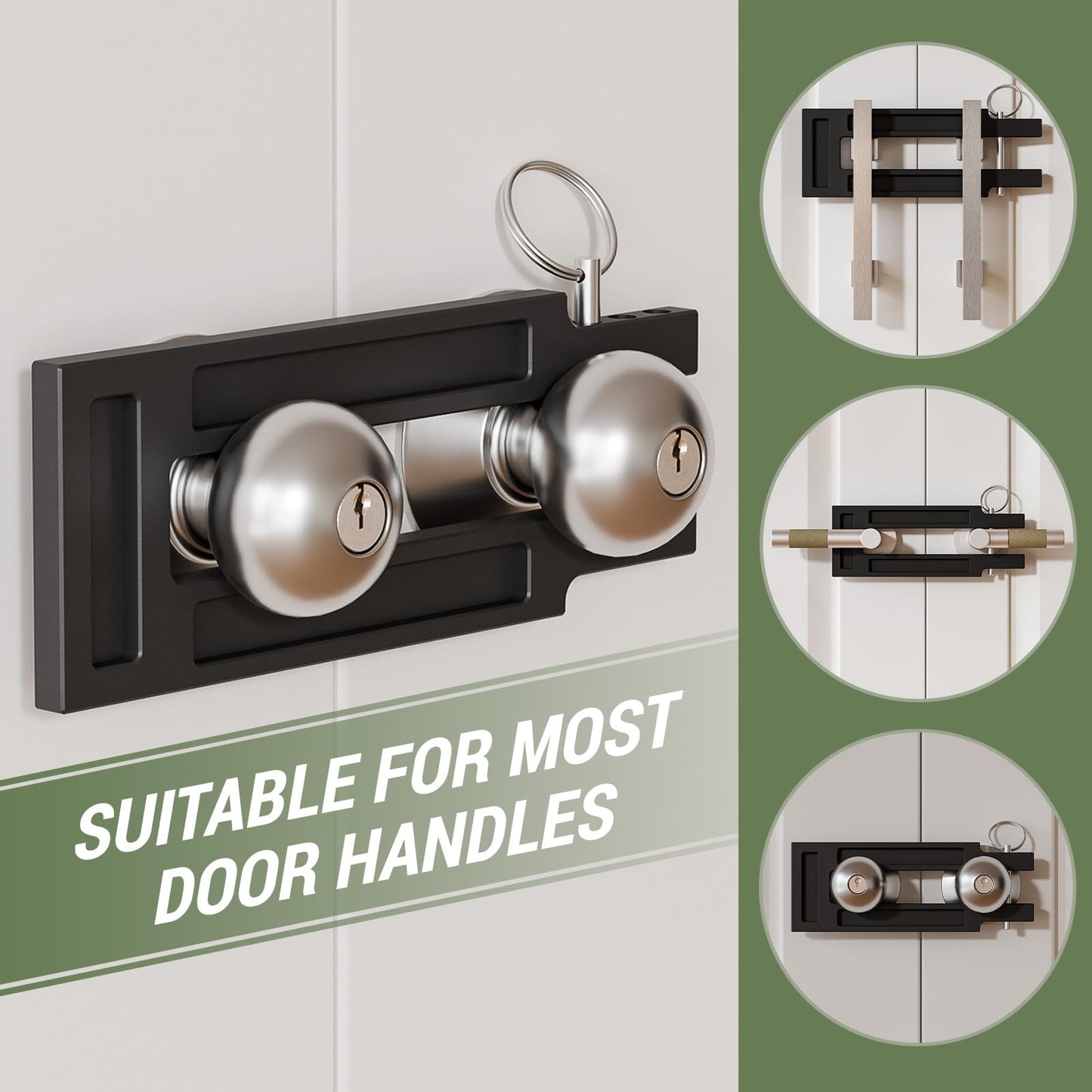BINOTE French Door Lock for Double Doors, Adjustable Double Door Lock for Home Security Prevent Kick Ins, 3 Pin Slots for Various Knob Width