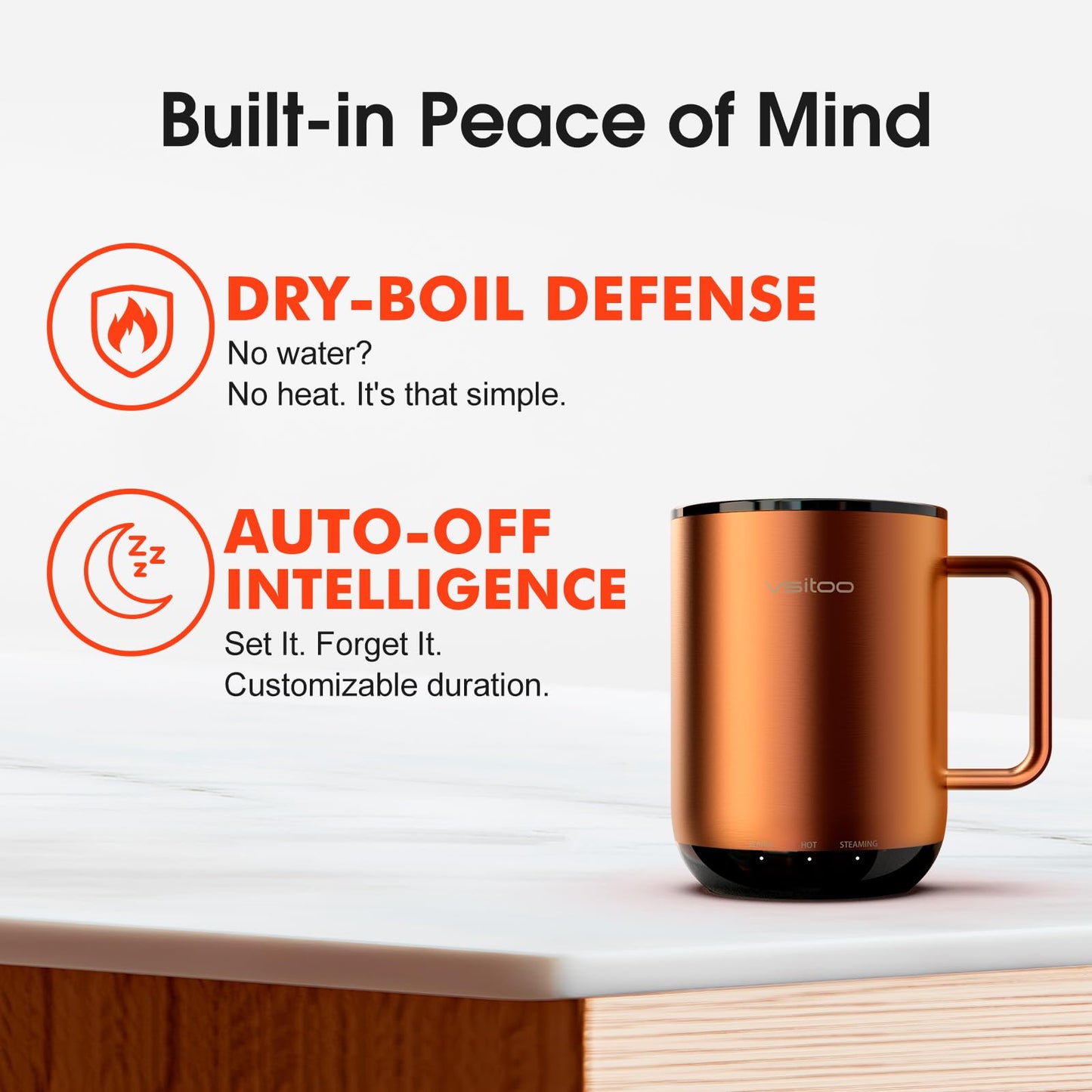 Vsitoo S3 Plus 14oz Heated Coffee Cup - Temperature Control Smart Mug with Mug Warmer, Auto-Sensing AI Heats Drinks to 120-150°F Hands-Free.Ideal for Home/Office/Gifts，Copper
