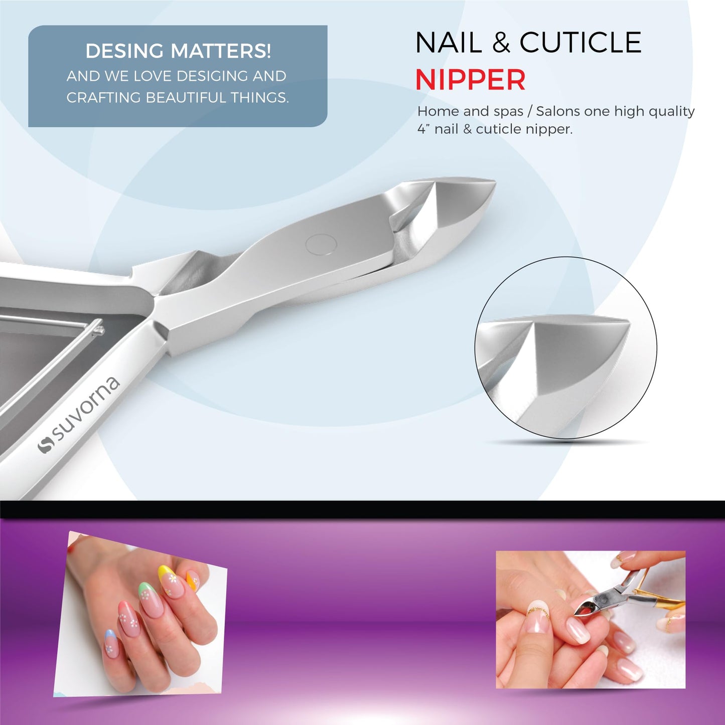 Suvorna Manicure Kit for Women with Nail Clippers, Nail Scissors, Cuticle Pusher, Nail File & Tweezer - Made with Stainless Steel - Professional Nail kit for Adults, Seniors, Women, and Men. (5 Pcs)