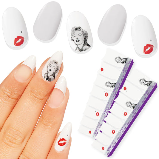 Color Street - Iconic - White French Tip Nails with Marilyn Monroe & Kiss Mark, Real Nail Polish Strips, Hollywood Manicure Style - 16 Double-Ended Strips