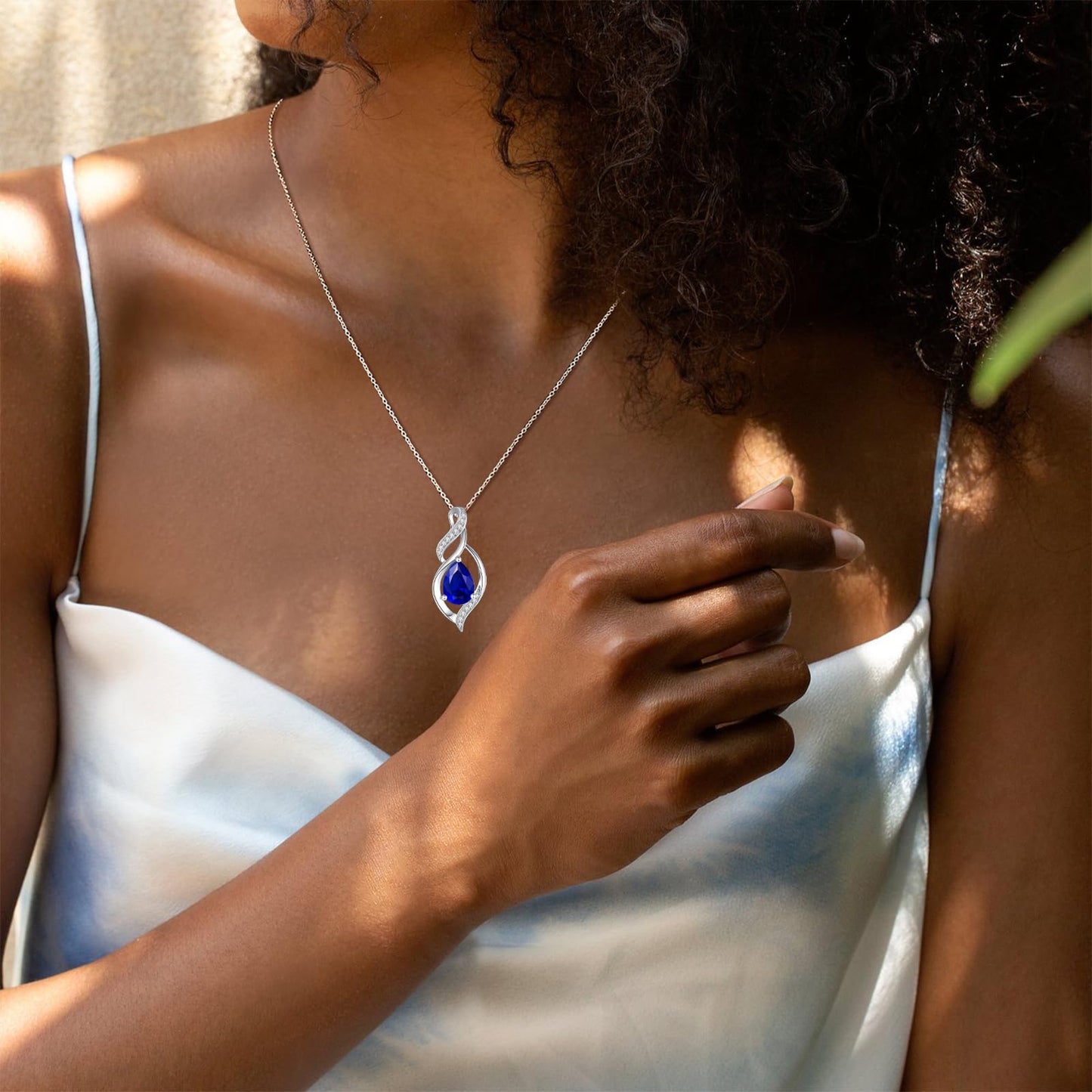 FANCIME September Birthstone Necklace for Women Blue Sapphire Teardrop Necklace Sterling Silver Infinity Love Birthday Gifts for Mom Women, 16"+2" Inches