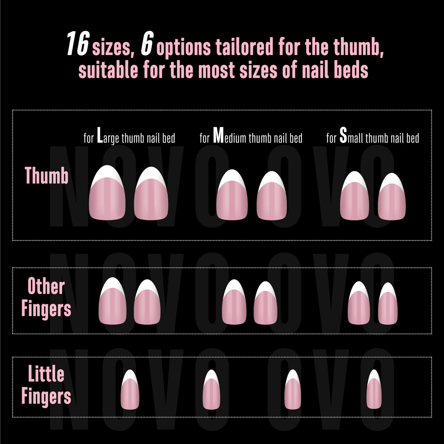 NOVO OVO Almond Short White French Tip Nail Tips Press on BERRY PINK, Extra Thick Full Cover False Fake Nails, Need Builder Gel Top Coat & Glue, for Salon DIY Acrylic Extension x 16 Sizes 224 pcs