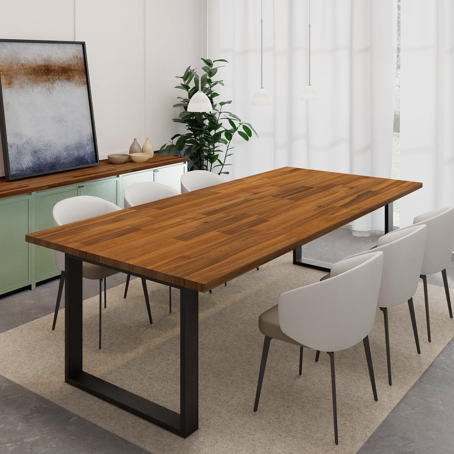 Howizz 48 x 25 in. Solid Wood Table Top, Teak Stained Acacia Desktop for Standing Desk/Office Tabletop/Countertop, 1in. Thick