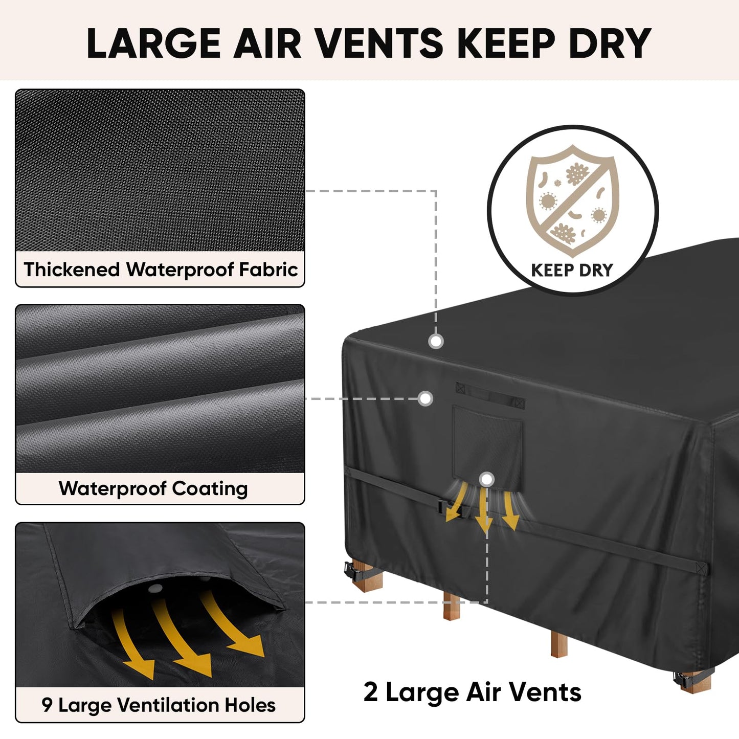 BALEINE Patio Furniture Covers, Outdoor Furniture Covers Waterproof, Heavy Duty Oxford Patio Table Cover for Outdoor Table, Chair, Sofa, Desk (Black, 108"L x 82"W x 28"H)
