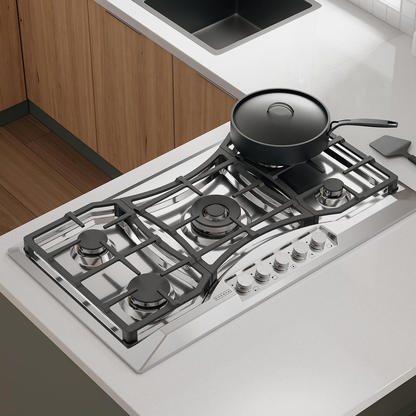 Empava 36 in. Gas Stove Cooktop 5 Italy Sabaf Sealed Burners NG/LPG Convertible in Stainless Steel, 36 Inch