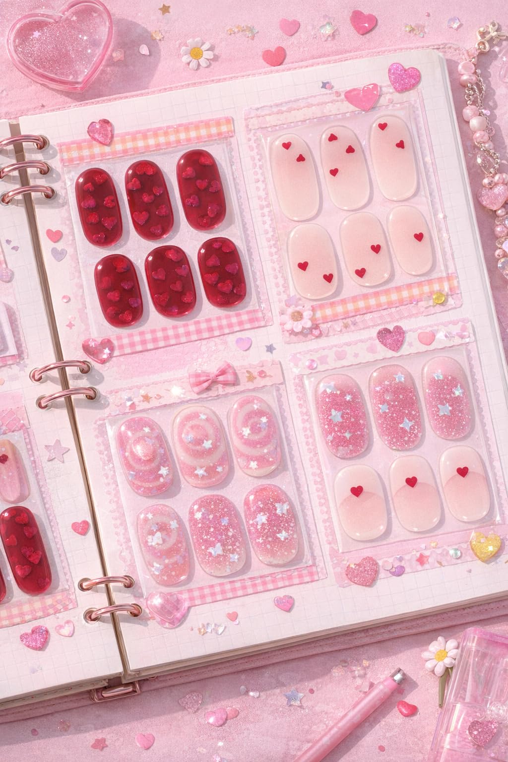ohora Semi Cured Gel Nail Strips (N Heart Jelly) - Salon-Quality Valentines Nails, Works with Any Lamps, Long Lasting, Easy to Apply & Remove, Chip Resistant