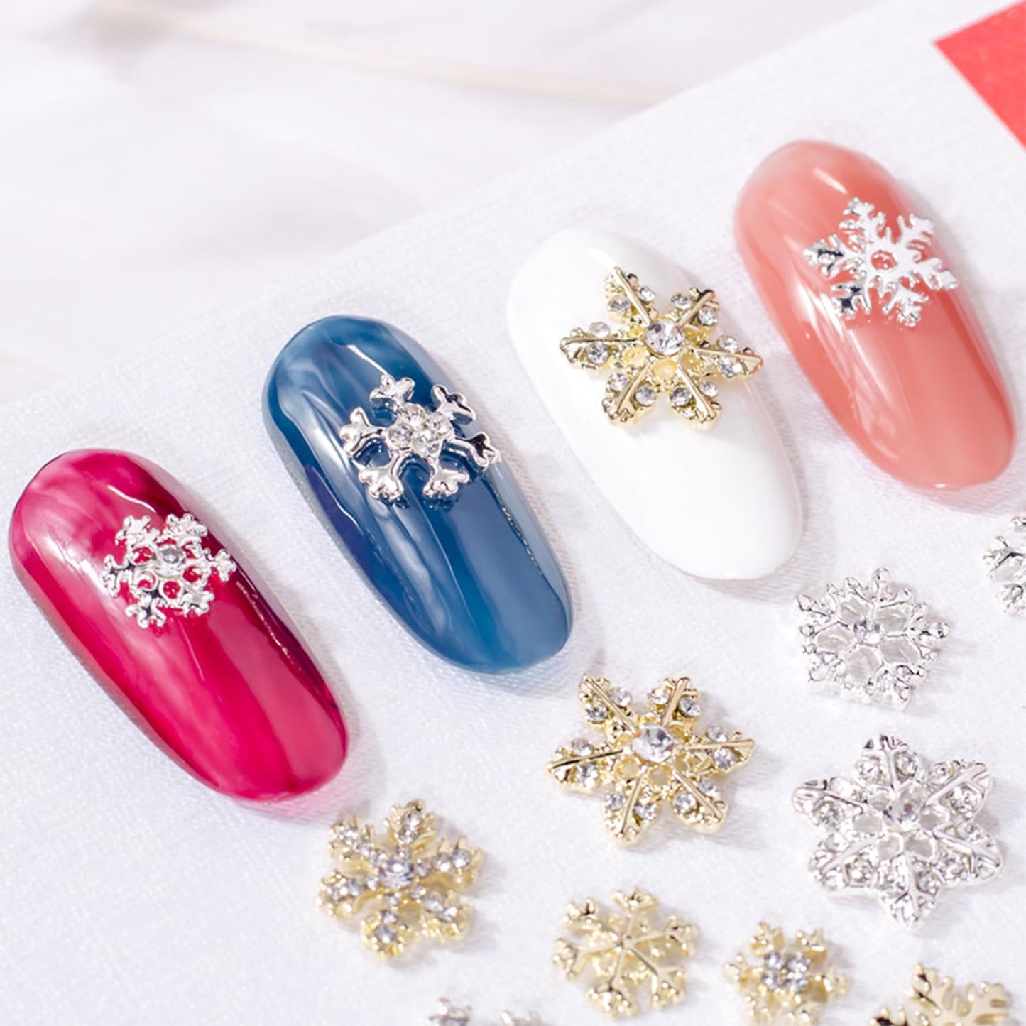 SILPECWEE 36pcs Silver Snowflake Nail Charms Jewels 3D Flat-Back Nail Rhinestone Charms Alloy Christmas Charms for Nails Hollow Nail Studs Nail Art Decoration for DIY Salon Nail Accessories