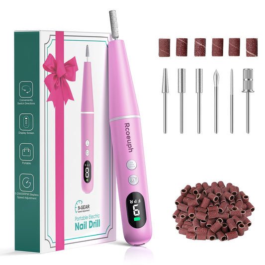 Cordless Nail Drill Kit - 9 Speed Wireless Electric Nail File with LED Display, Portable Nail Drill Machine for Acrylic Gel Nails, Rechargeable 20000RPM Hand Feet Grind Trim Tool for Women Men Baby