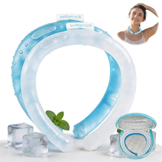 2 PCS Neck Cooling Tube,with Insulated Carry Bag,Reusable Ice Pack,Neck Coolers for Hot Weather,Ice Ring for Summer Heat,Personal Cooling Device,Ideal for Sports,Outdoor Activities (White+Blue)
