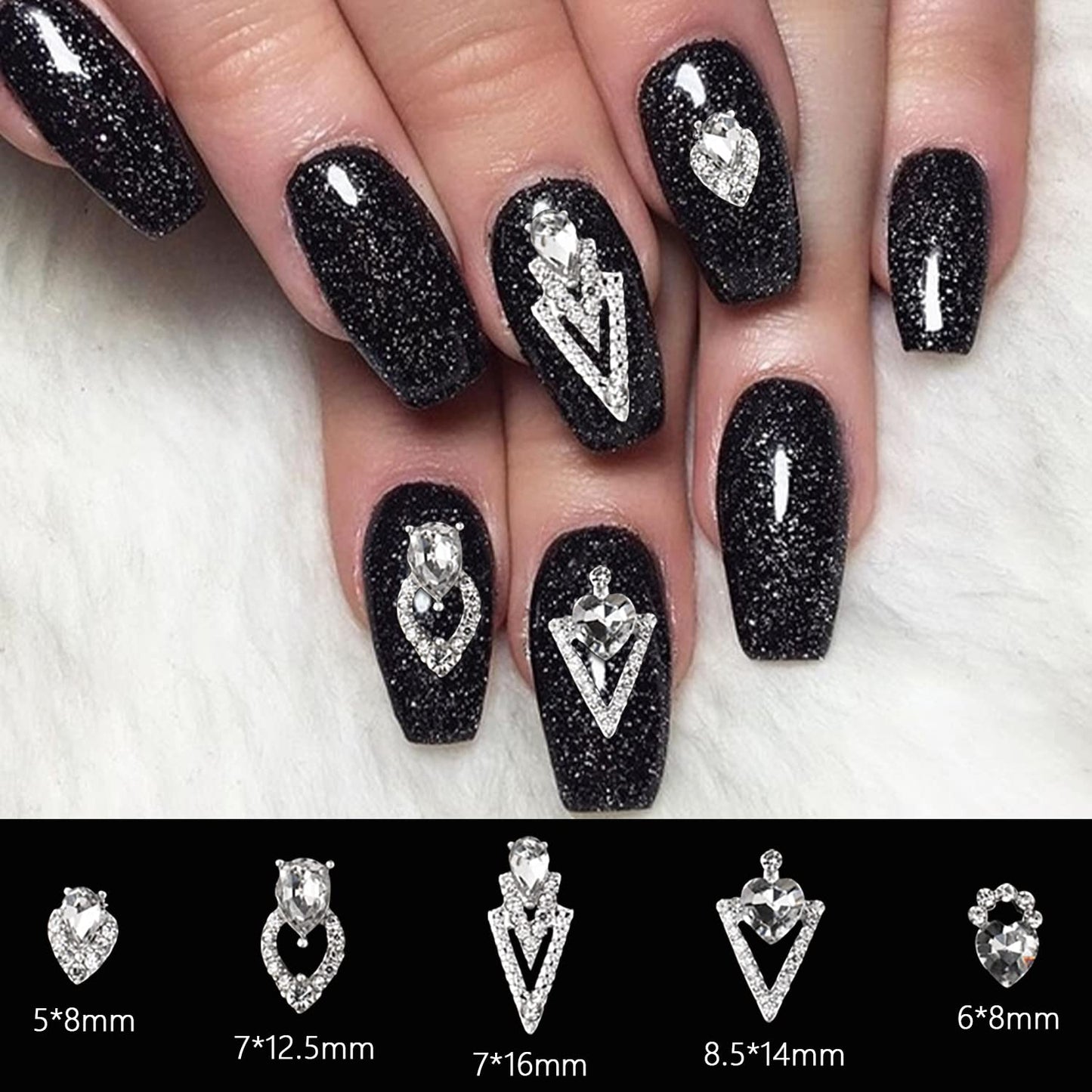 SILPECWEE 20pcs Nail Rhinestone Glass Nail Crystals 3D Nail Charms Silver Nail Jewels Heart Nail Gem Stone Diamond for Nails DIY Nail Decorations Nail Art Accessories