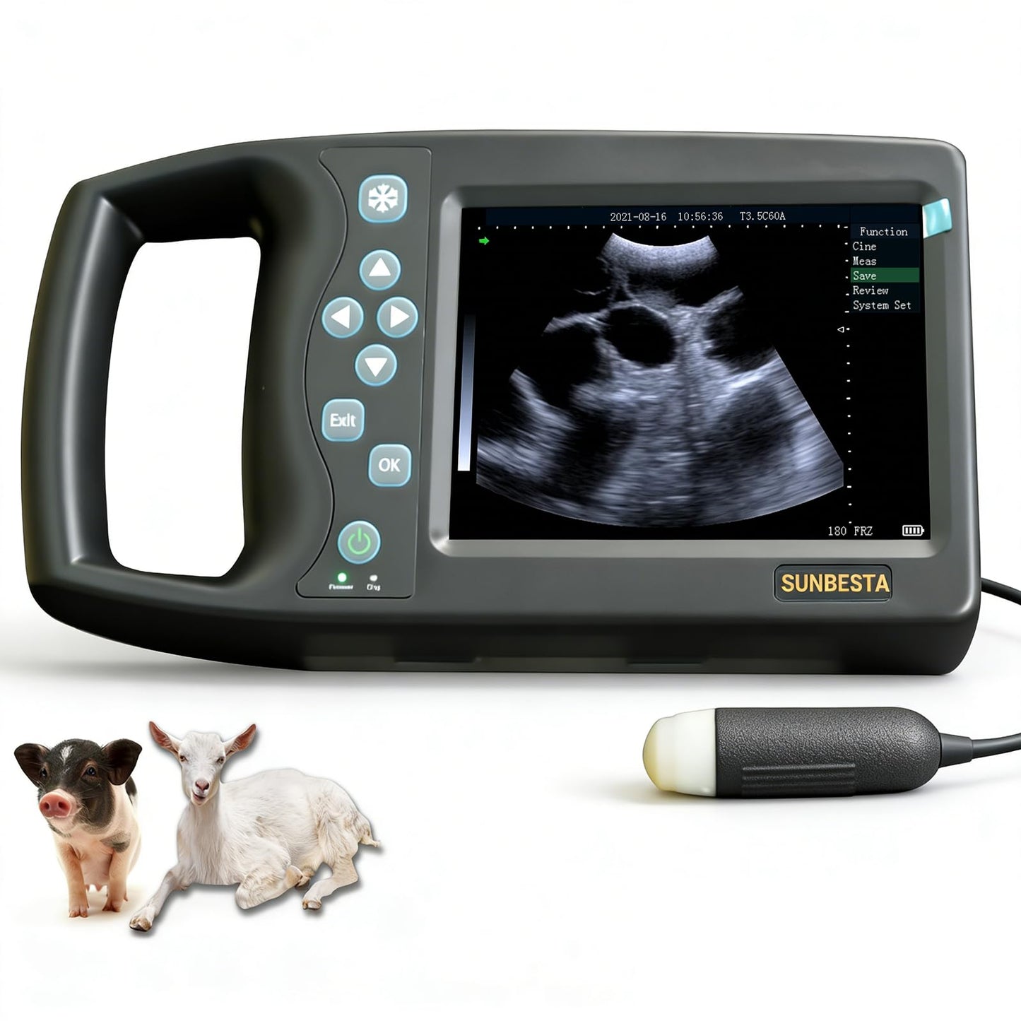 SUNBESTA Portable Veterinary Ultrasound Pregnancy Scanner with 5.7” HD Display, Waterproof 3.5MHz Probe with Heating, Lightweight Handheld Machine with Carrying Case for Dogs, Pigs, Sheep & Farm Use