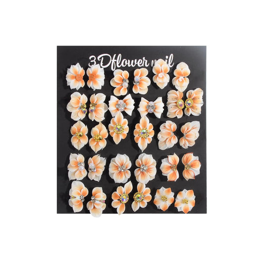 30Pcs 3D Flower Nail Decorations Pair Set - Multi-Color Floral Nail Art Charms with Pearl & Rhinestone Accents, 3D Floral Nail Accessories for Manicure, Pastel to Vivid Tones (Yellow)