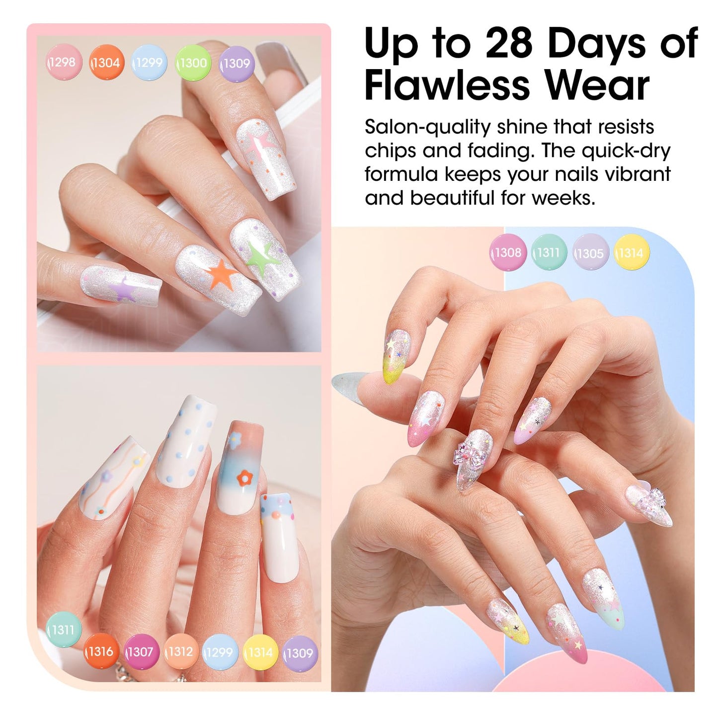 GELLEN Spring Gel Nail Polish Set 24pcs, 20 Colors Pastel Bright Gel Polish Kit with Base Coat, Glitter & Cat Eye Top Coat, Magnet, Nail Art DIY Home Salon