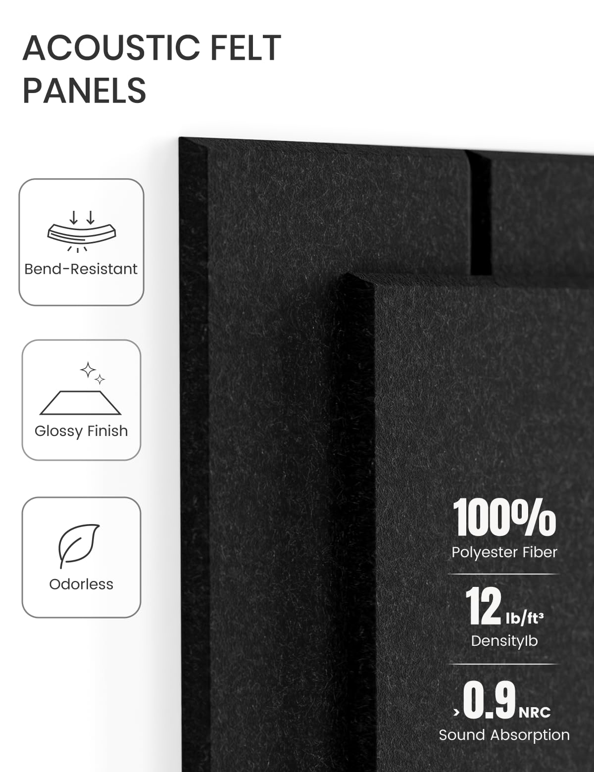 Fluxynara Felt Bulletin Board Tiles Large 48" x 36" Cork Board Alternative-12 Pack with 70 Adhesive Tabs, Thick Slat Wall Panels for Office Decor, Push Pin Board Wall Organizer Alternative -Black