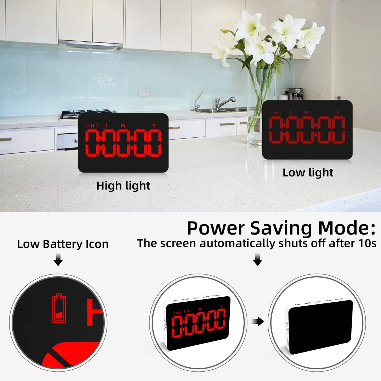 PERSUPER Digital Timer Kitchen Timer Count Down Up Rechargeable Kitchen Gadgets Vibration Mode Adjustable Volume and Brightness LED Display Time Management for Cook, Desk, Kids Adults Study Teaching