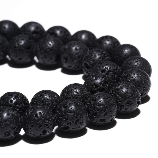 8mm Natural Black Lava Beads Volcanic Rock Gemstone Beads for Bracelets Jewelry Making 15inch Loose Beads