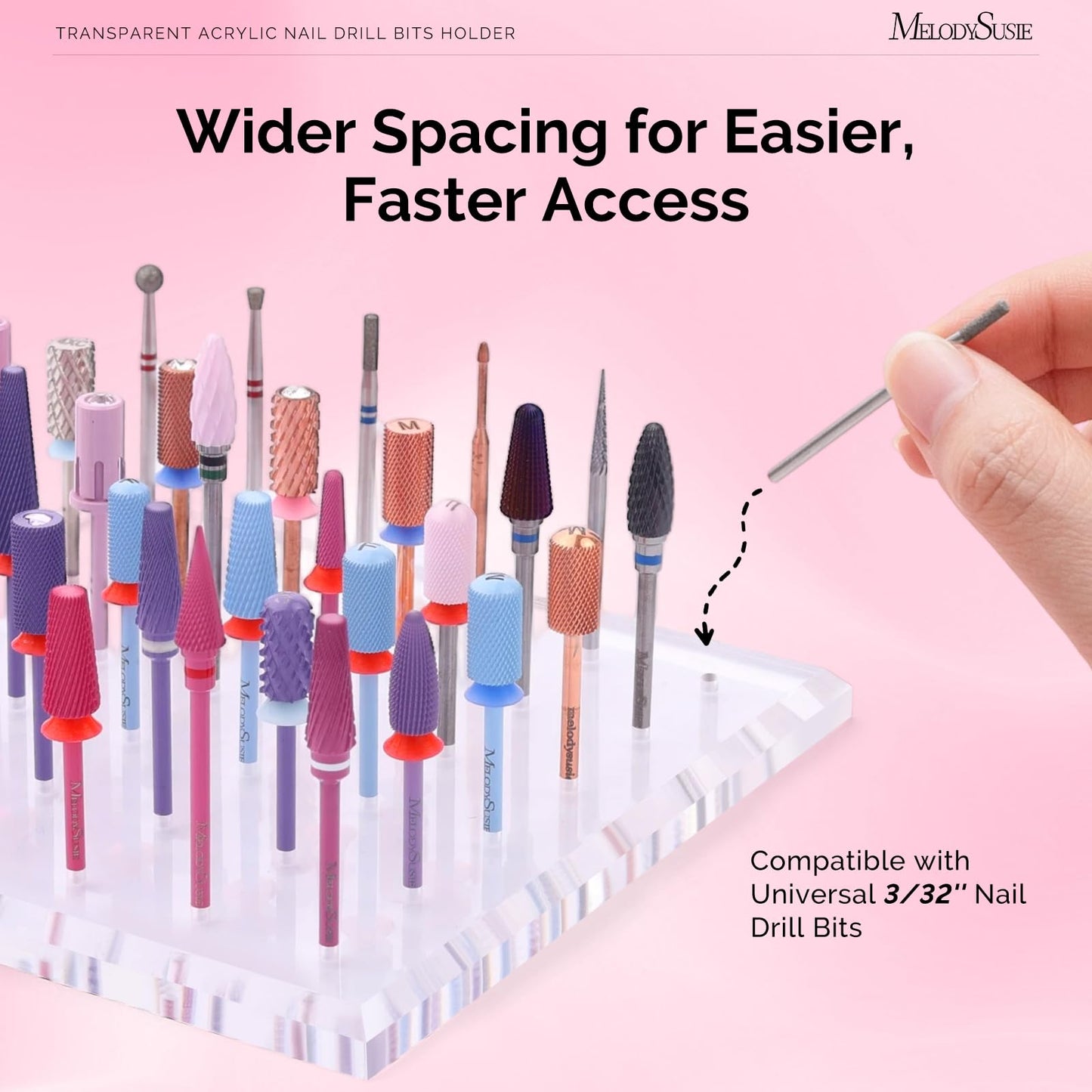 MelodySusie Nail Drill Bits Holder with 36 Holes and 21pcs Nail Drill Bit Set, Professional 3/32'' Ceramic Diamond Carbide Acrylic Gel Nail Art Tool Kit