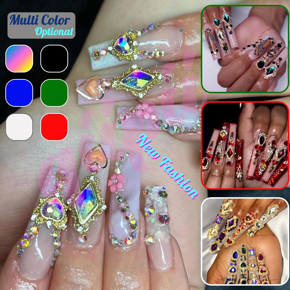 24pcs Blue Luxury Nail Charms +2000pcs Sapphire Rhinestones 3D Big Nail Gems K9 Glass Royal Blue Nail Crystals Diamonds Jewelry Stones Alloy Nail Art Studs Decor Supplies Heart Charms for Nails Crafts