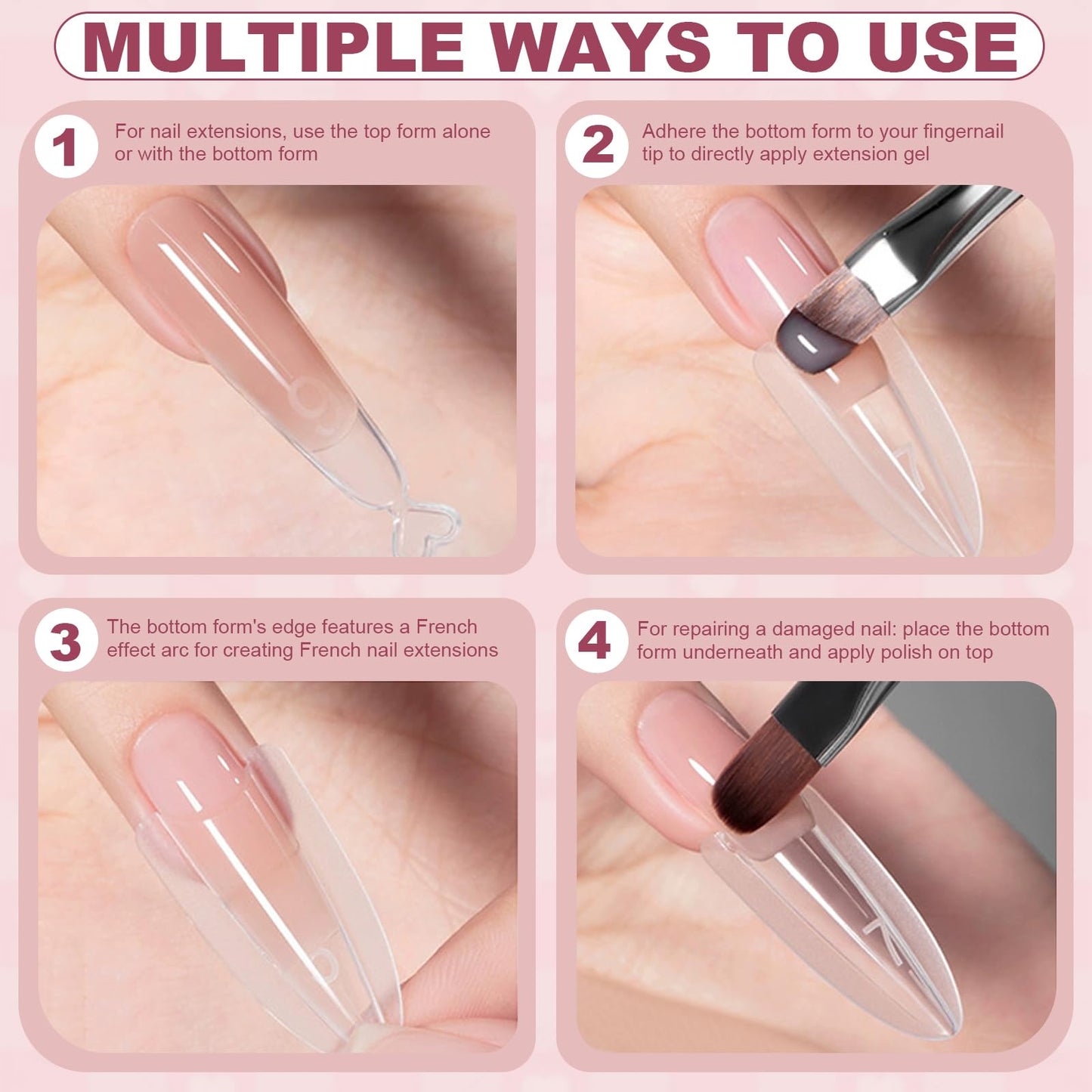 Plman 240 PCS Sandwich Nail Dual Forms, Nail Extension Kit for Beginner & Professional, 14 Sizes Dual Form for Polygel and Builder Gel, Salon and Home DIY Nail Art Tools (Trapezoidal)