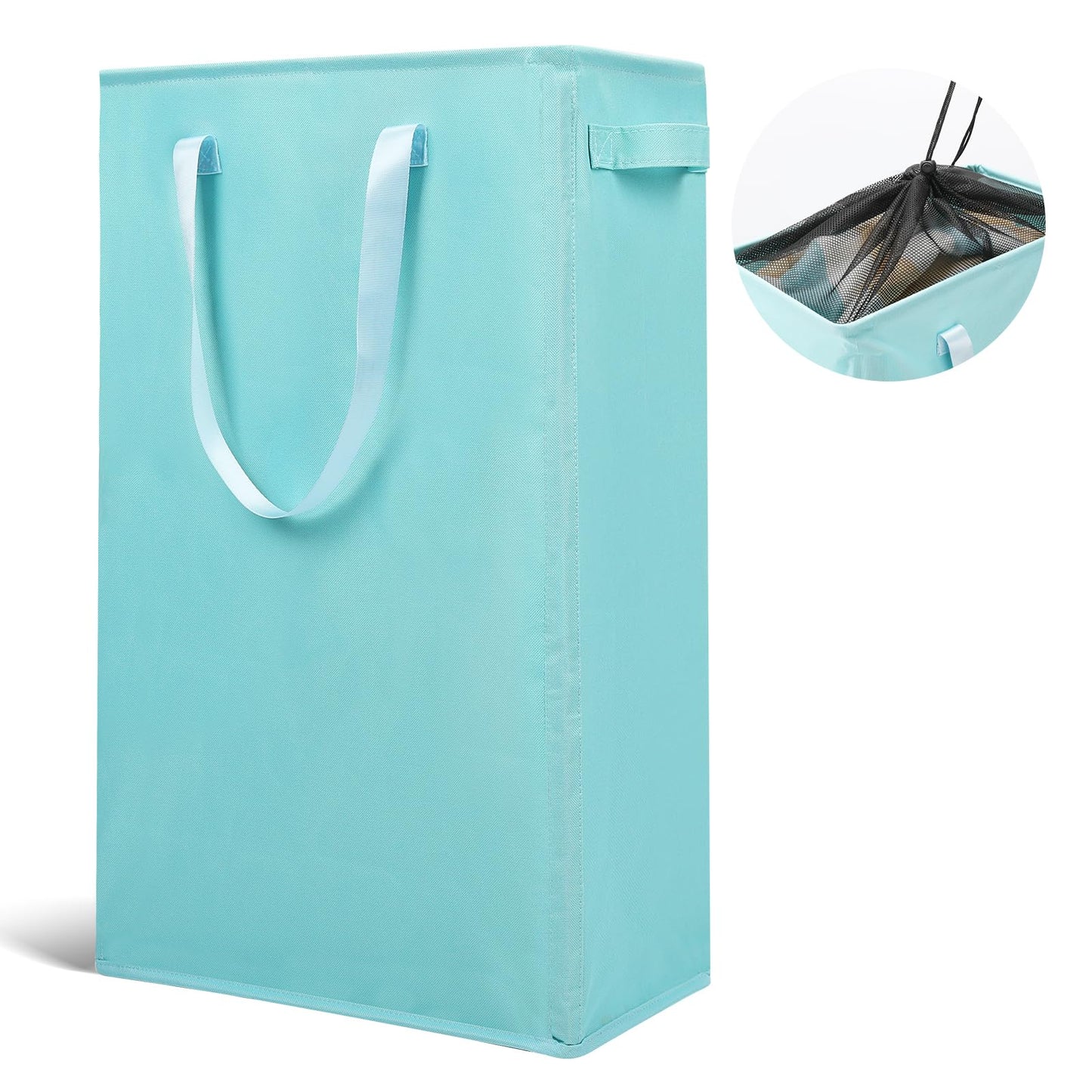 Odonata Slim Laundry Hamper Handles Collapsible Laundry Basket Thin Dirty Clothes Basket Narrow Laundry Bag Foldable Dirty Hamper 45L (Dark Grey)