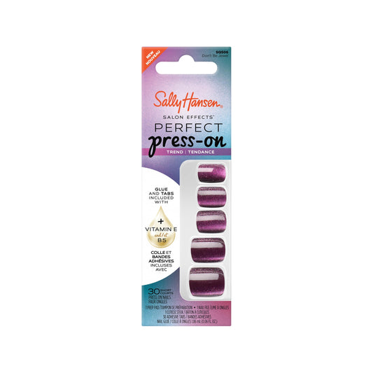 Sally Hansen Salon Effects Perfect Press-On Nails | Square Shape | Easy to Apply, Non-Damaging | 30 Nails, Nail Glue, Adhesive Tabs, File | Don't Be Jewel