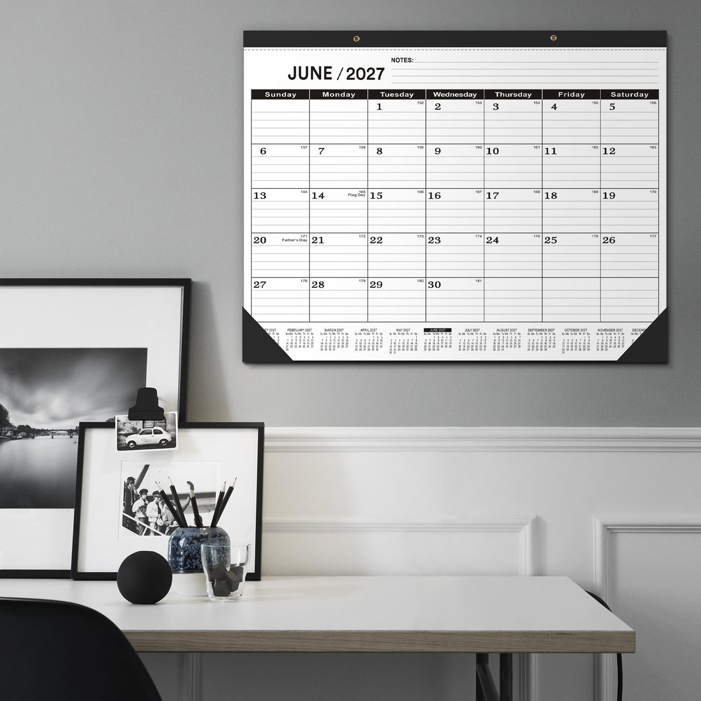Desk Calendar 2026-2 PACK,January 2026 to June 2027,Desk calendar 2026-2027 Large 22x17, Calendar 2026 with PVC Cover,Round Holes& NOTES List (Black),18 Months 2026 Desk Calender.