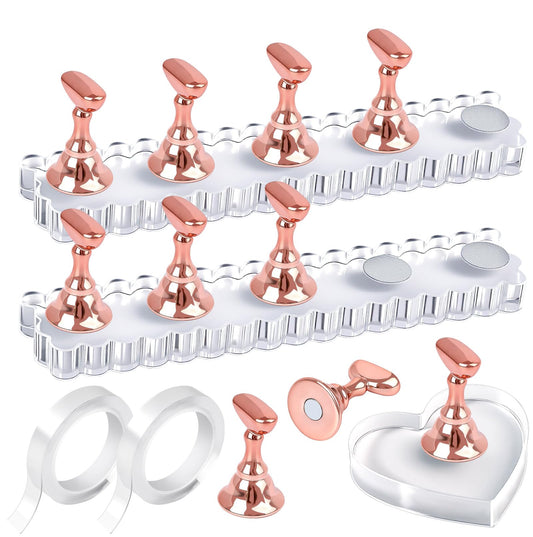 Fandamei Nail Art Stand, 2 Set Nail Holder for Painting Nails, Nail Stands for Press on, Press on Nail Stand for Practice, Magnetic Acrylic Nail Display Holders for Nail Art with Double-sided Tape