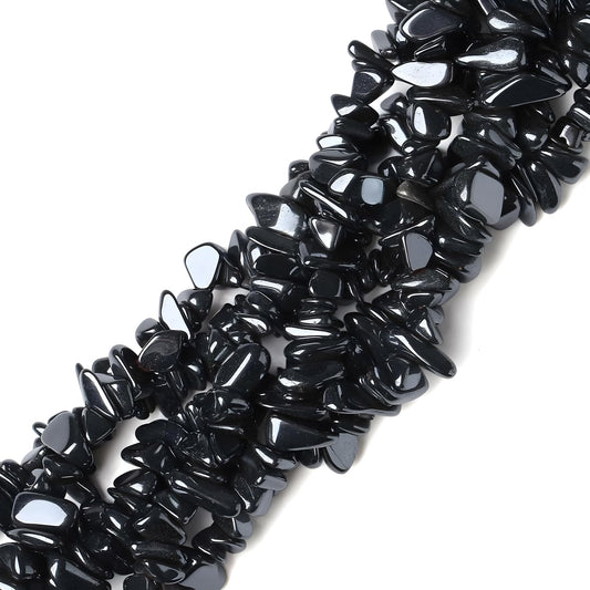 HAAMIIQII 5-8mm Natural Black Hematite Chips Beads - Genuine Real Irregular Freeform Chip Loose Gemstone Energy Healing Beads for Jewelry Making - 30 Inch Strand
