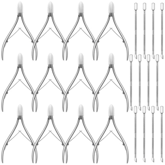 Afcabakila 24 Pcs Cuticle Trimmer with Cuticle Pusher, Professional Stainless Steel Nippers, Manicure Pedicure Tools with Pusher & Protective Cover, Double Spring for Nail Care Pedicure Nail Tools