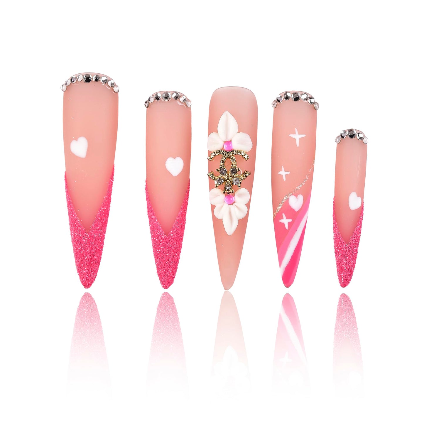 Tmani 10pc/set Extra Long Handmade Press On Nail Hot Girl's Long Ballet Nails Pointed Nail Full of Diamond Glitter Decoration Fake Nails Suitable For Girls Festival Parties and Birthday Gift (269,M)