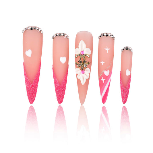 Tmani 10pc/set Extra Long Handmade Press On Nail Hot Girl's Long Ballet Nails Pointed Nail Full of Diamond Glitter Decoration Fake Nails Suitable For Girls Festival Parties and Birthday Gift (269,M)
