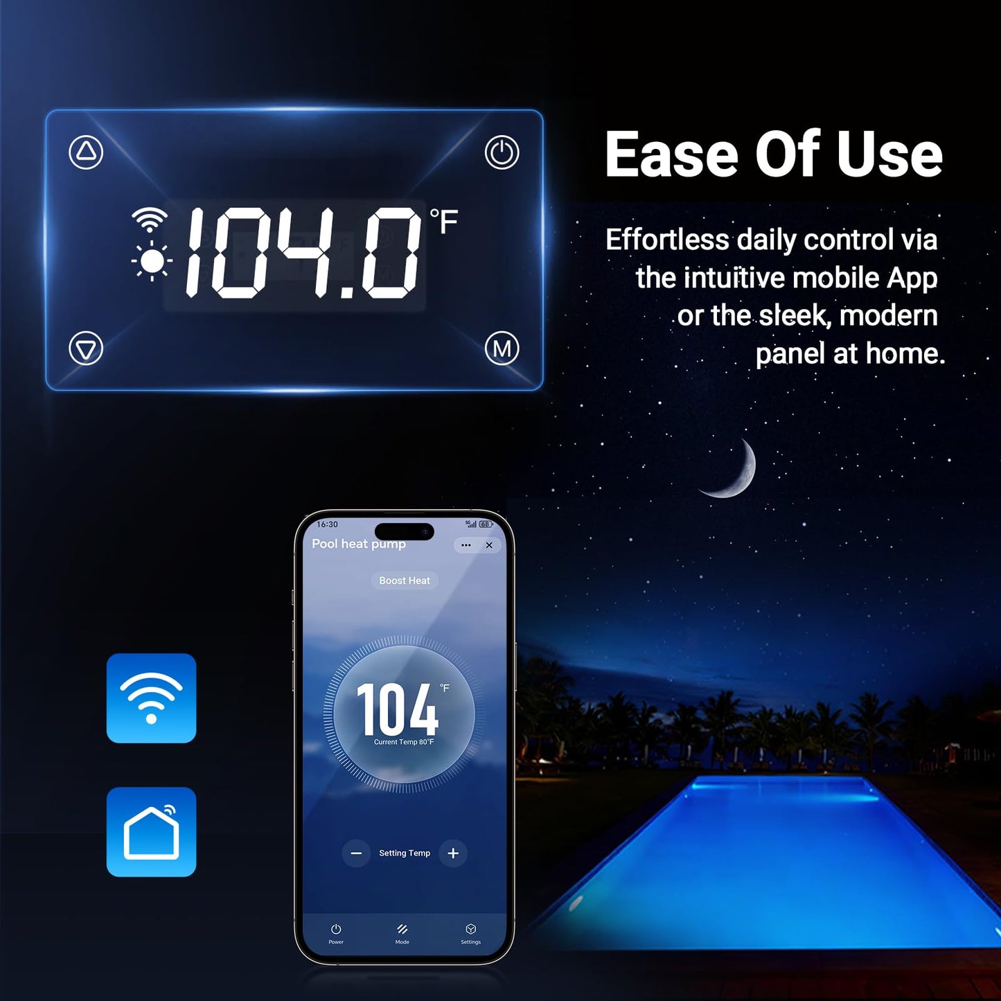 WARMBLU H5 Swimming Pool Heat Pump 18,000BTU 5,000 Gal High Efficiency COP4.1 Energy Save 45% Above Smart WiFi Control 110V