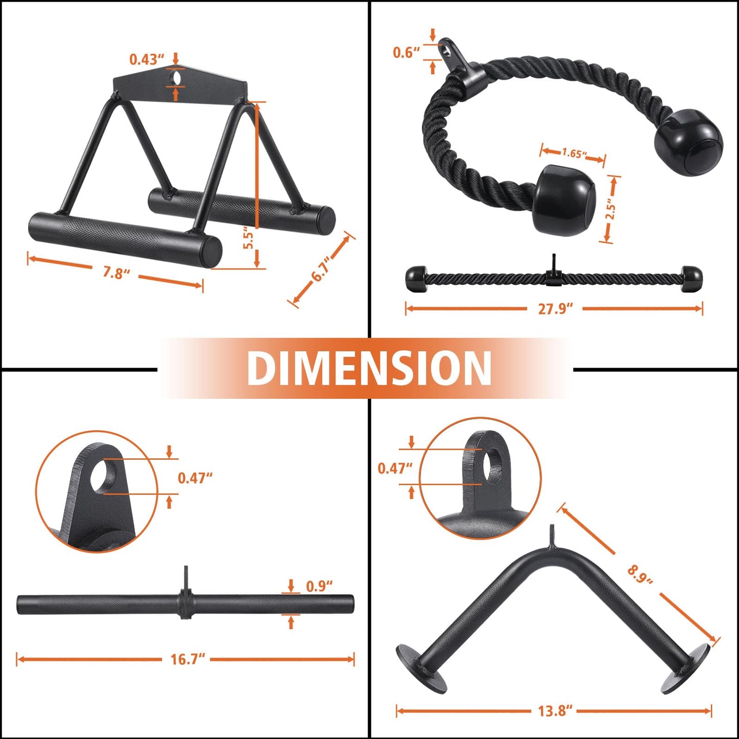 Workout Cable Machine Attachment for Home Gym, SERTT LAT Pulldown Attachments, Cable Accessories for Weight Training, Straight Pull Down Bar, Tricep Rope, Double D Row Handle, V-Shaped Bar