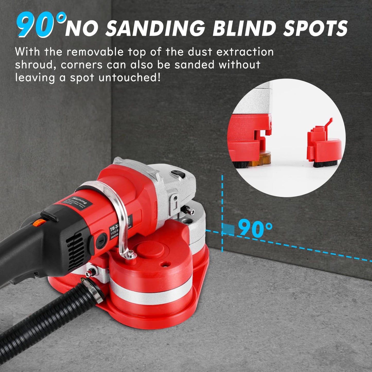 3-Head Concrete Grinder Set 4" Concrete Floor Grinder 2800W Concrete Surface Planer with 6 Speed Control & Dust Extraction Shroud for Grinding Concrete Cement Marble Granite