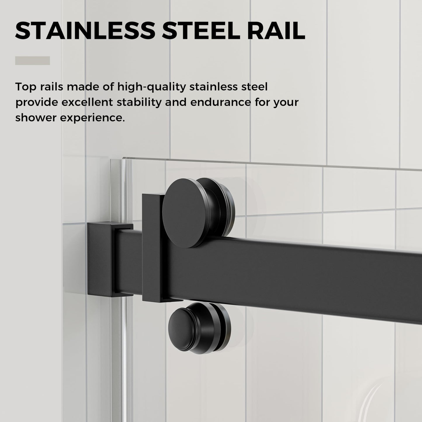 DELAVIN 56-60.in W x 75.in H Frameless Shower Door, Water Repellent Black Shower Door with SGCC Certified Clear Tempered Glass, Easy Sliding Showe Door with Explosion-Proof Film, Stainless Steel