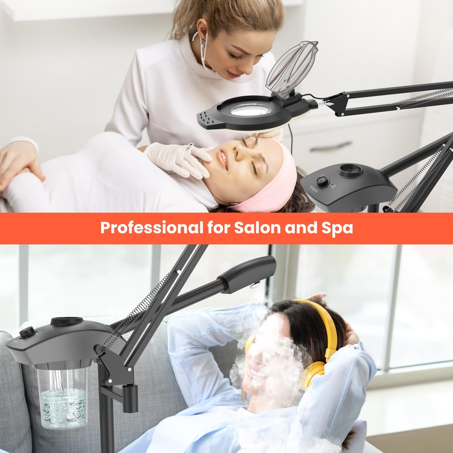 TASALON Professional 2-in-1 Facial Steamer, Ozone Face Steamer with 5X Magnifying Lamp Deep Cleaning Pore,Hot Mist Face Steamer Salon Spa Beauty Skin Care Equipment, Aroma Therapy Nozzle Included
