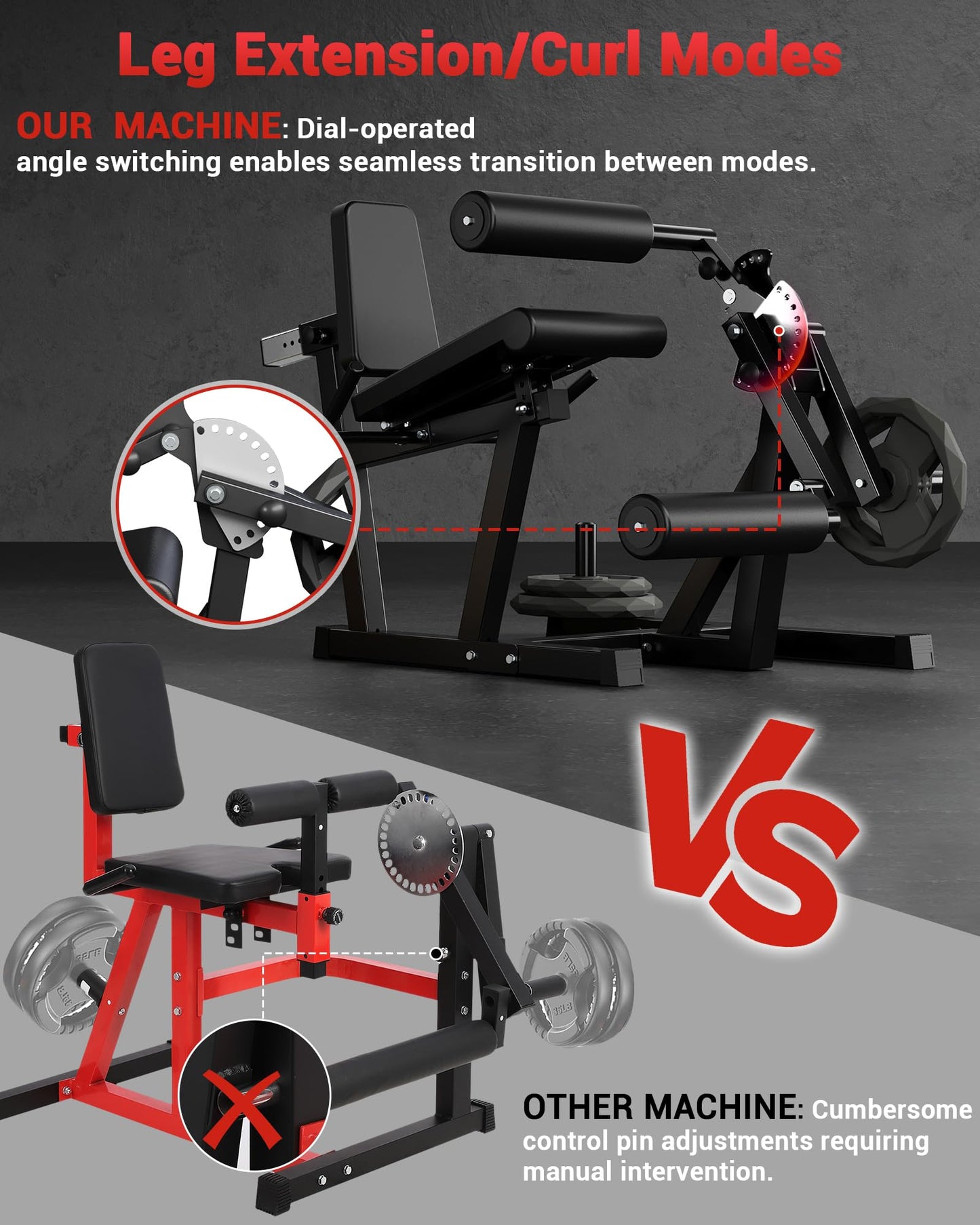 Garvee Leg Extension and Curl Machine, 4 in-1 Leg Press Machines for Home Gym, 700 LBS Weight Capacity Adjustable Workout Equipment, Exercise Bench for Lower Body (Red and Black)