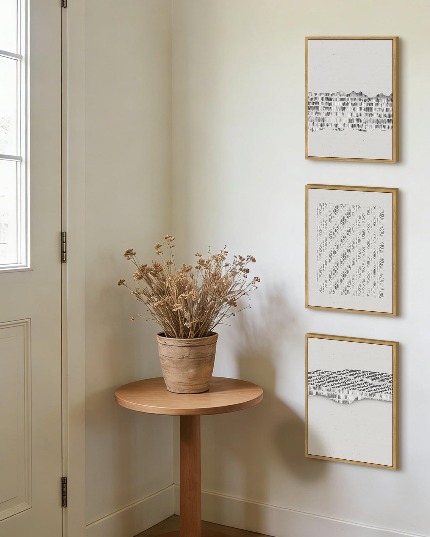 PHOPAGO Gray Abstract Framed Wall Art Mid Century Minimalist Wooden Pastel Boho Wall Decor Modern Neutral Farmhouse Rustic Art Decor - 11x14in Natural Framed
