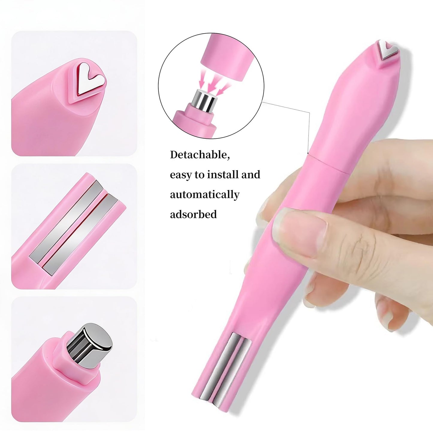 YECIRALA 2 Pcs Nail Art Cat Eye Magnets For Nails, 3 In 1 Pink Nail Magnet Pen And 5D Automatic Strong Magnet Tool For Cat Eye Designs Magnets, Heart, Lines & Wide Light Gel Nail Polish Magnet