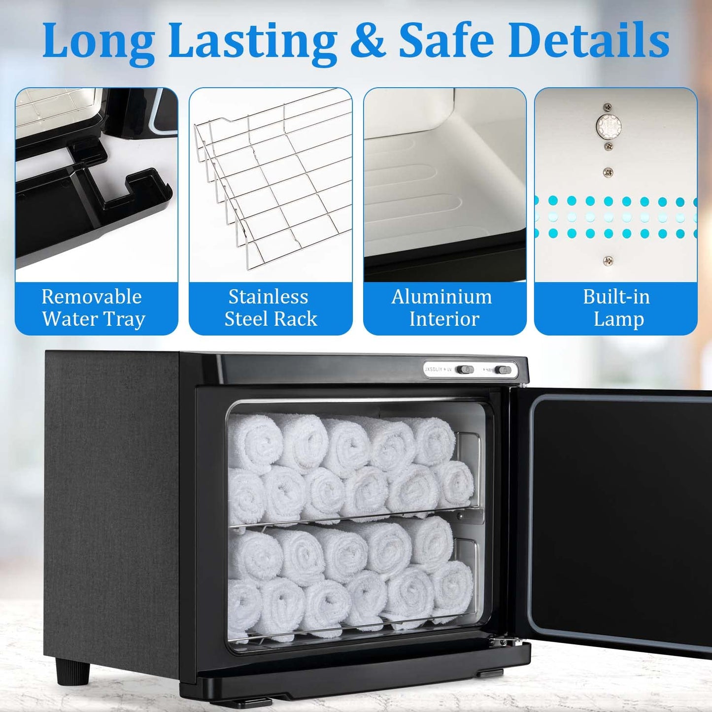 Hot Towel Warmer Cabinet with LED Light - JXSDLIY 23L Large Capacity Towel Cabinet for Bathroom 2-in-1 Professional Hot Towel Warmers for Facials SPA Massage Salon Heats Up Quick Towel Heater (black)