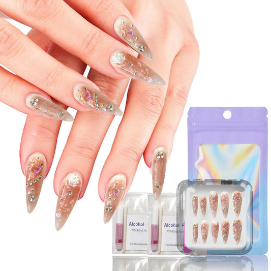 Sonloka 10-Piece Handmade Press On Nails Set - Convenient, Versatile, Reusable - Includes Press On Nails, Glue On Nails, Impress Nails - Pastel & Variety of Styles, Clear red