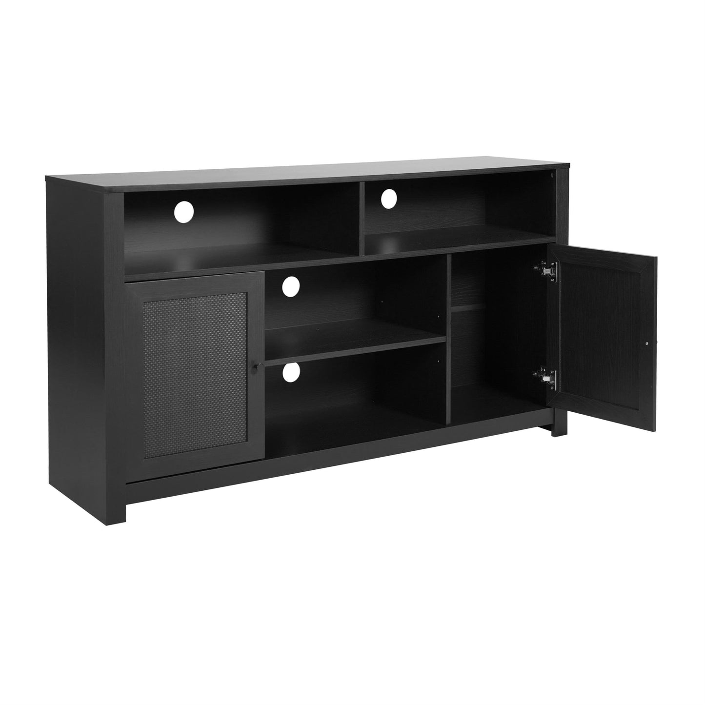 Flash Furniture Malaki Mid-Century Modern Sideboard Buffet Cabinet, 2 Soft Close Doors, Adjustable Center Shelf, Holds up to 65" TV's, 58" Wide, Black/Rattan
