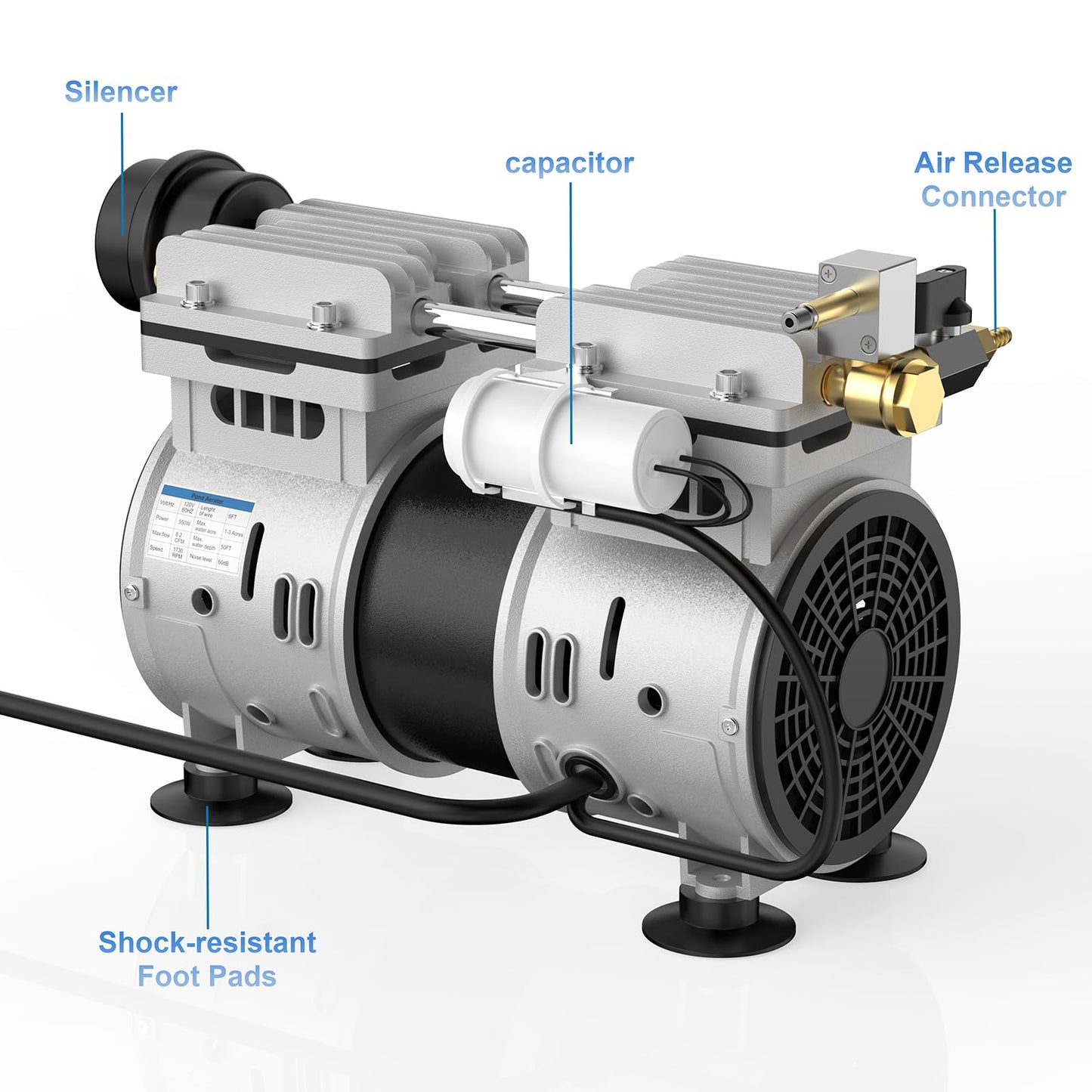 AZZUNOX 8.2CFM Pond & Lake Aeration System for Up to 3 Acre 50' Lakeï¼Includes 3/4 HP Compressor, Air Compressor for Deep Water Oxygen Circulation (No Diffuser No Tubing)