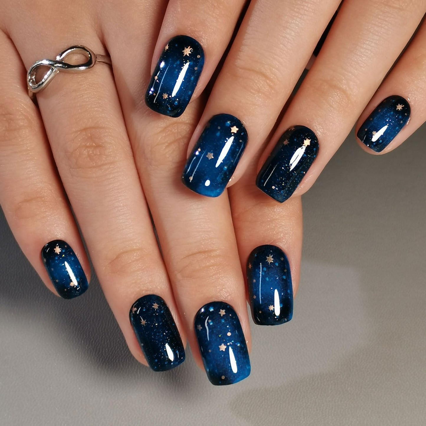 Curvlife Press On Nails - Acrylic False Nails Kit with Design, Full Coverage, Reusable Nails, Glue, Tabs, File - Artificial Nails (Starry Sky, Medium)