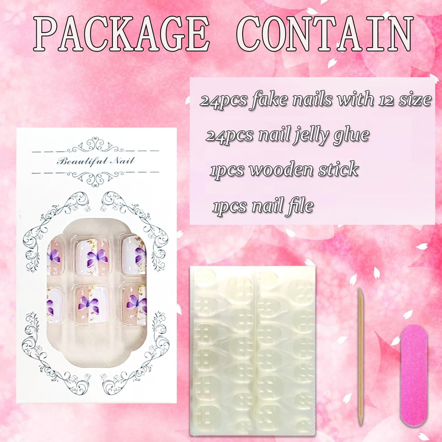 FIEONCIY Press on Toenails with Designs Acrylic Fake Nails for Toe Artificial False Nails with Charms Glue on Toe Nails for Spring Summer Stick on Toenails for Women Girls(JZ061)