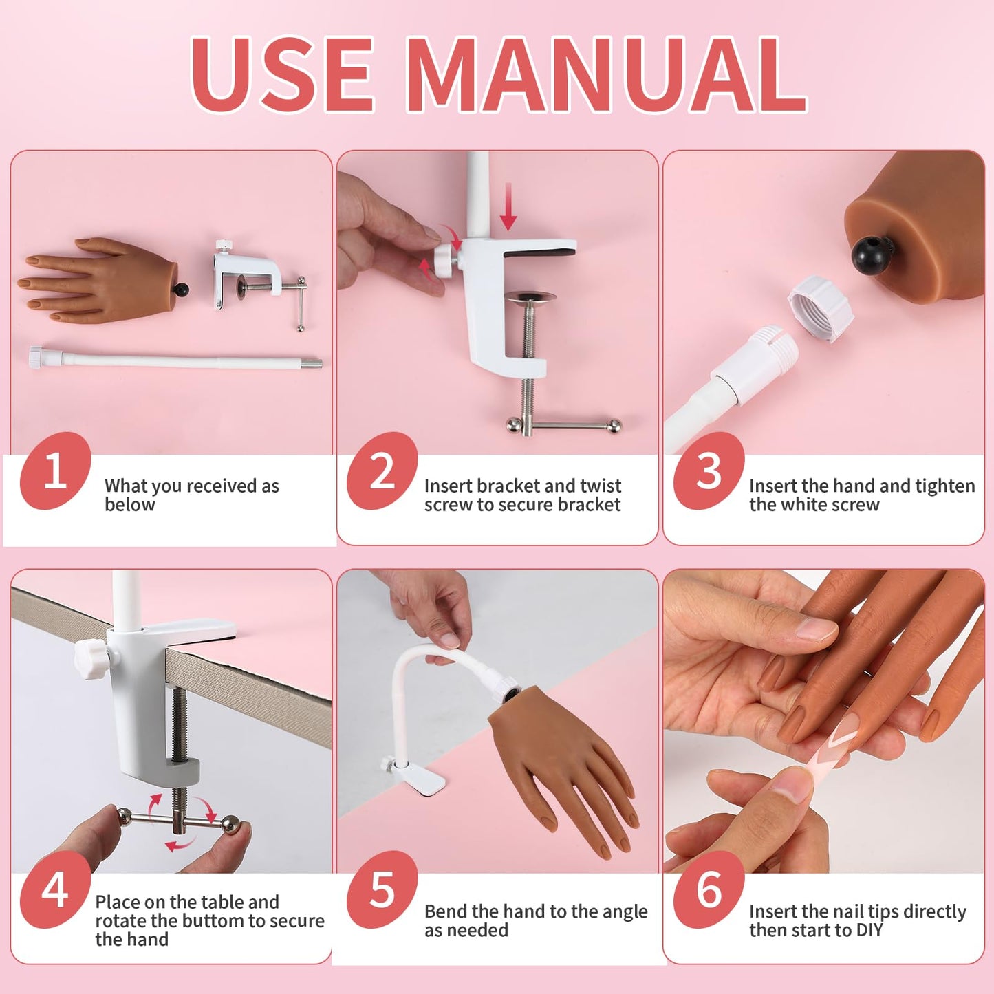 Silicone Practice Hand for Acrylic Nails: Soft Touch Liquid Silicone - Flexible Realistic Nail Mannequin Hand Practice for Training (BROWN)
